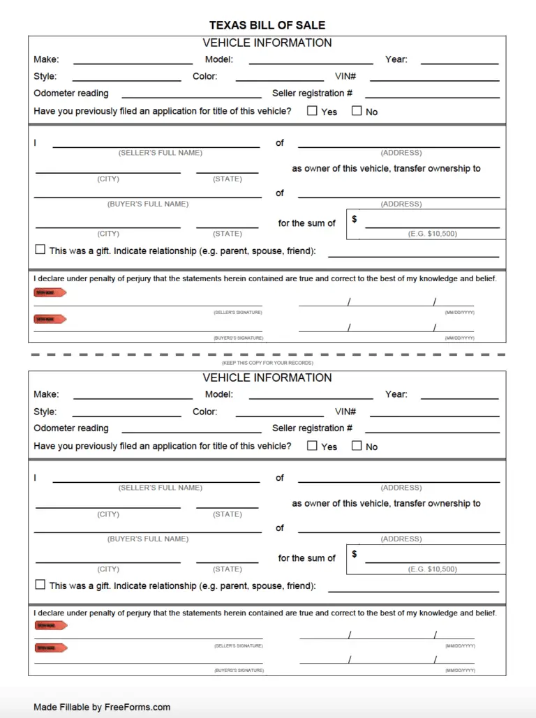 Free Texas (DMV) Bill of Sale Form for Motor Vehicle, Trailer, or Boat ...