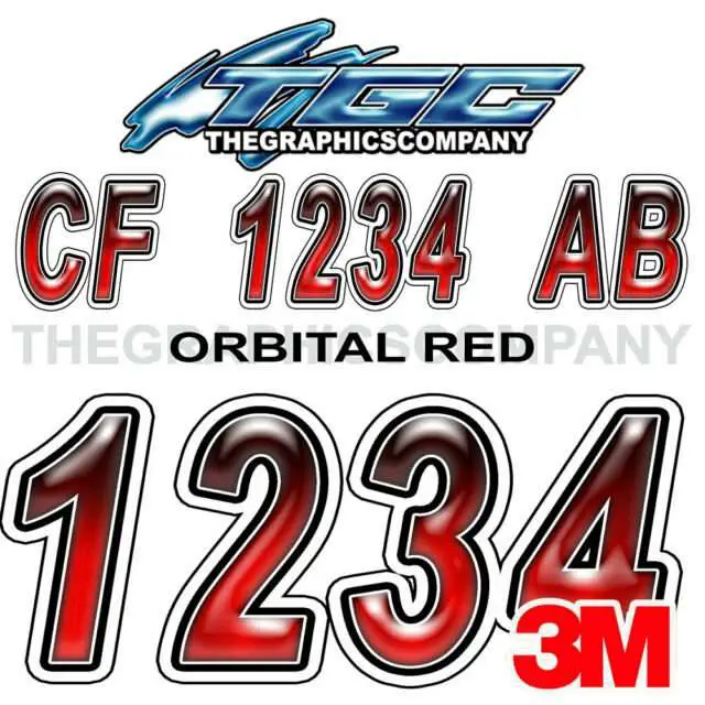 ORBITAL RED Custom Boat Registration Numbers Decals Vinyl ...