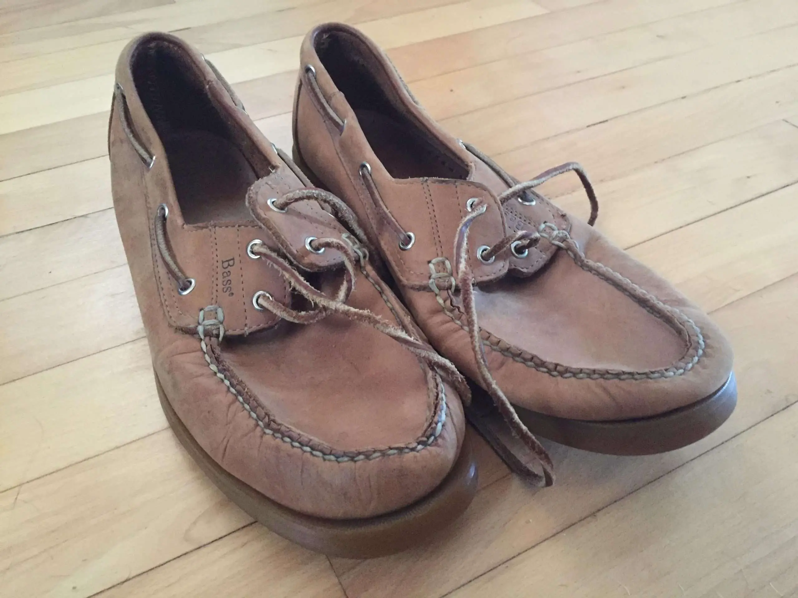 Restoring an old pair of Bass boat shoes with mink oil # ...